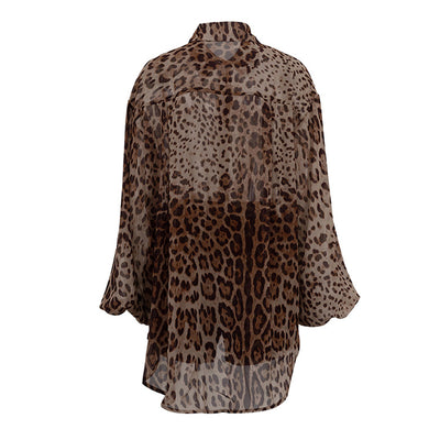 Conjunto Leopardo Transparente: Blusa Manga Larga y Shorts Sueltos - Image 8