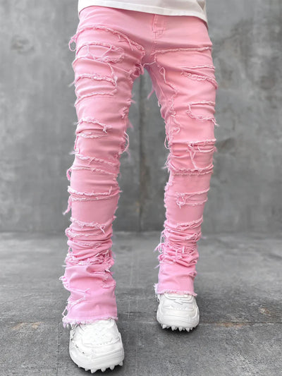 jeans, trousers, beige, white, burgundy, ripped, distressed, patched - Image 5