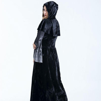 Disfraz de Bruja Gótica Medieval Maleficent - Vestido Negro Largo con Capucha para Halloween y Carnaval - Image 9