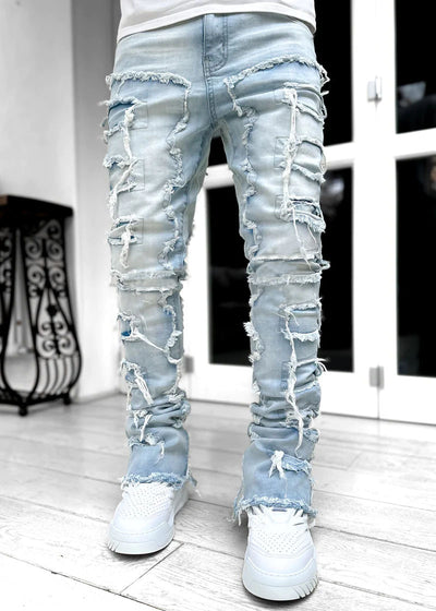 jeans, trousers, beige, white, burgundy, ripped, distressed, patched - Image 18