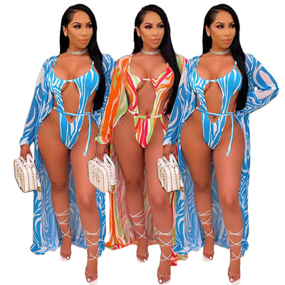 Traje de Baño Dos Piezas con Capa Estampada para Mujer - Image 10