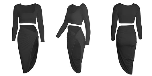 Vestido de Dos Piezas con Hombros Descubiertos y Pliegues Elegantes - Image 14
