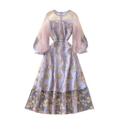 Vestido Elegante con Mangas Linterna de Malla y Bordado Calado - Image 14