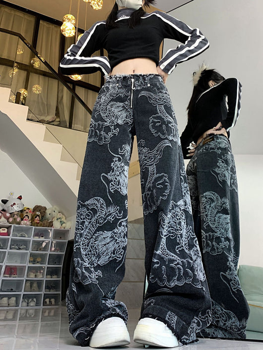 Jeans Hip Hop con Estampado de Dragón para Mujer - Image 4