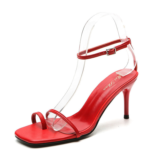 Sandalias Tacón Alto Mujer Verano Punta Cuadrada Tiras Finas Estilo Moderno - Image 3