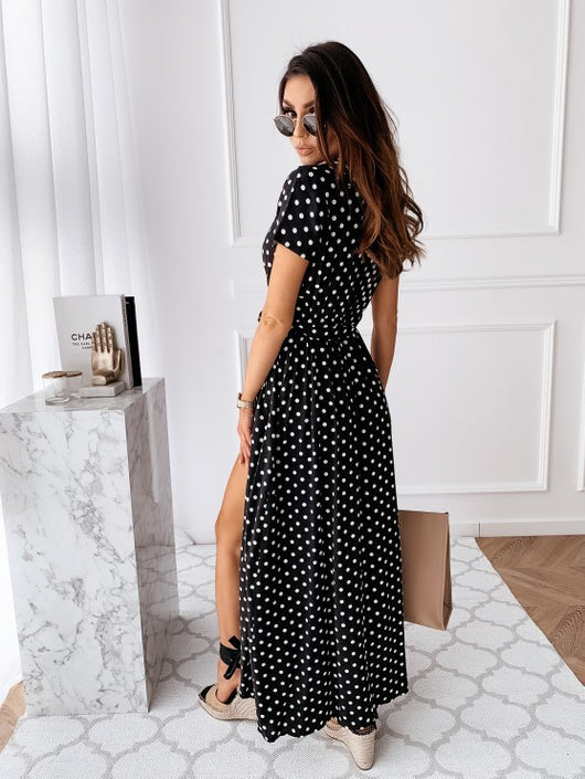 Vestido Bohemio Largo con Escote en V y Estampado de Lunares - Image 19