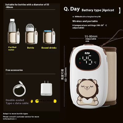 White portable bottle warmer with rose gold accents, digital display showing 45°C, and beige insulated sleeve. - Image 8