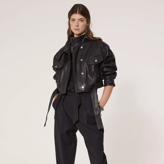 Chaqueta Vaquera con Cinturón de Cuero Suave y Lana Texturizada