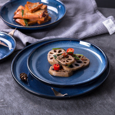Plato de Cerámica Artesanal Azul Estrella con Esmalte Variable Horno Japonés - Image 16