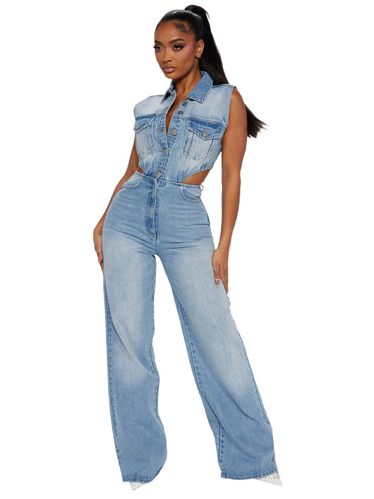 Jumpsuit Denim Elástico Slim Fit Cintura Alta Mujer - Image 6