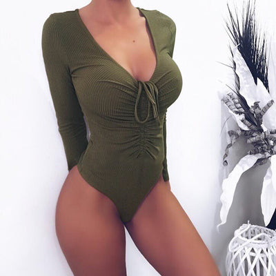 Jumpsuit Ajustado para Mujer con Escote en V y Cordones