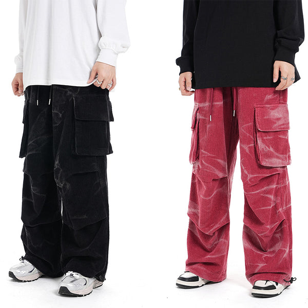 Pantalones Pana Casuales de Pierna Ancha con Múltiples Bolsillos