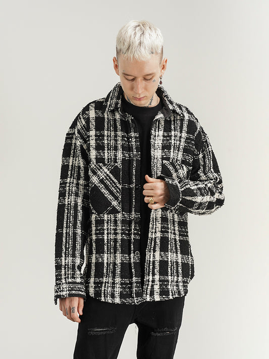 Camisa Chaqueta de Lana Cuadros Blanco y Negro Unisex
