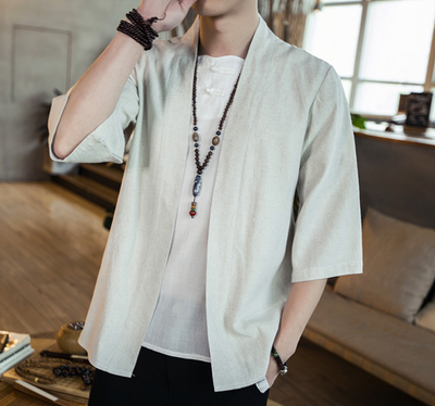Camisa Cardigan Hanfu de Algodón y Lino - Estilo Asiático Manga 3/4 Hombre - Image 19