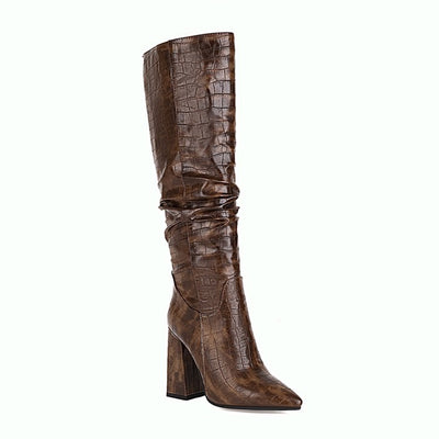 Botas Altas de Tacón Cuadrado con Punta Afilada y Cuero Grabado - Image 21