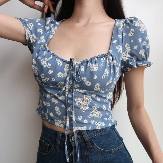 Blusa Floral Ajustada de Cintura Alta para Mujer - Image 3