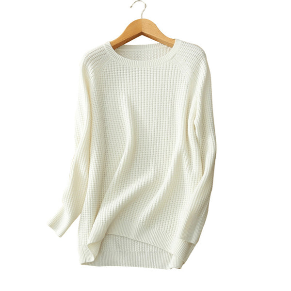 Suéter Tejido de Algodón Holgado Corto - Pullover Básico Versátil