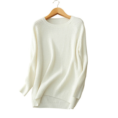 Suéter Tejido de Algodón Holgado Corto - Pullover Básico Versátil