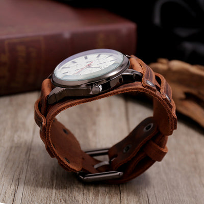 Pulsera de Cuero Vintage Ajustable con Reloj Punk para Hombres - Image 2