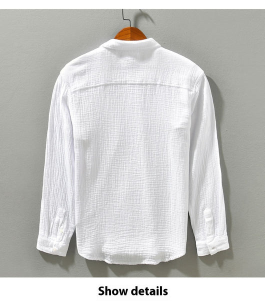 Camisa Manga Larga Algodón Puro Color Sólido para Hombre - Image 14