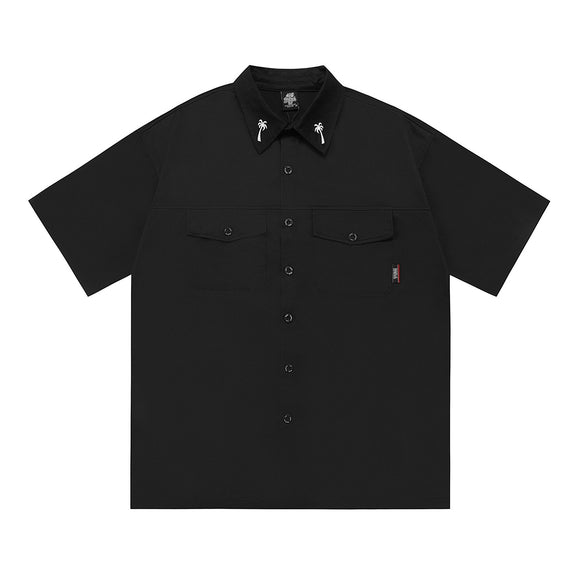 Camisa de Trabajo Talla Grande Suelta con Bordado