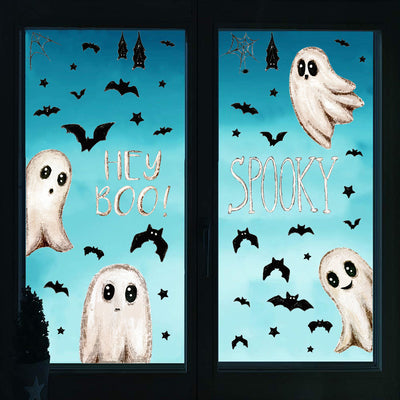 Pegatinas de Pared Halloween Fantasmas Blancos y Murciélagos Adhesivas para Decoración de Escaparate - Image 4