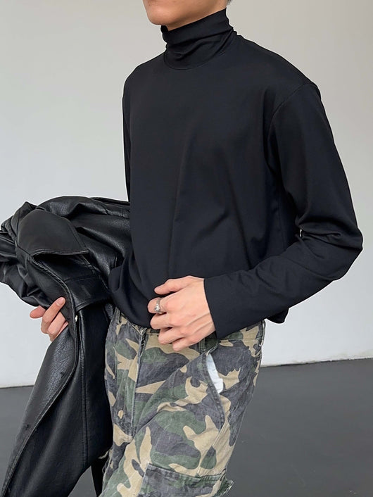 Camiseta Manga Larga Hombre Cuello Alto Color Sólido Versátil - Image 2