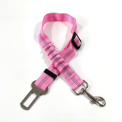 Black nylon automotive reflective webbing safety rope with a seatbelt buckle and a metal swivel snap hook. - Image 8
