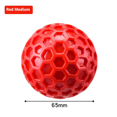 Red 65mm dog toy ball with a textured honeycomb surface, designed for vocalization, bite-resistance, and molar relief. - Image 11