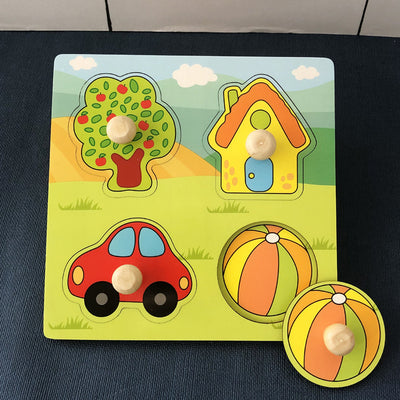 Tablero Puzzle Montessori de Madera con Bloques de Construcción para Niños - Image 4
