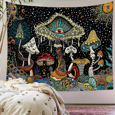 Tapiz de Poliéster con Diseño de Hongos y Calavera para Dormitorio