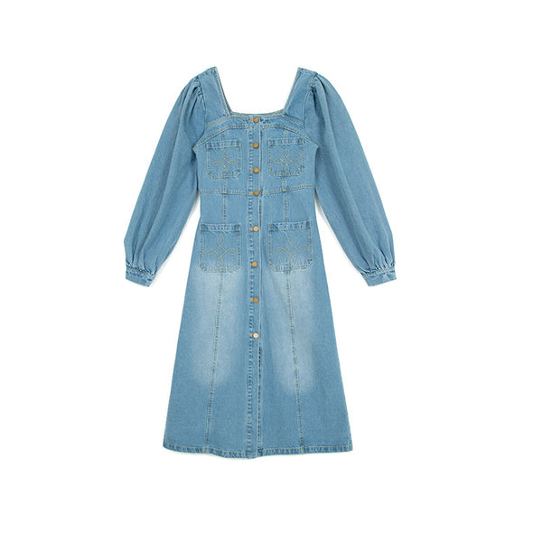 Vestido Denim Cuello Cuadrado Nehe Thirteen Rows - Image 3