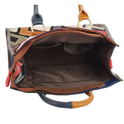 Bolso Crossbody de Cuero con Patrón Geométrico y Contraste de Colores - Image 3