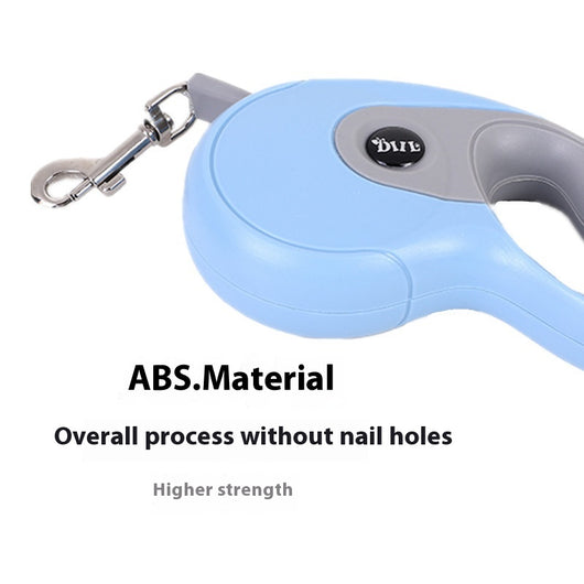 Blue and grey retractable dog leash with a black waste bag dispenser and a silver metal clip. - Image 29