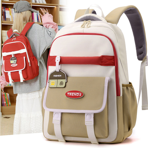 Mochila Escolar Niña Estilo Preppy Multicolor Ligera Doble Compartimento