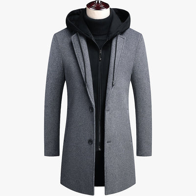 Abrigo de Lana Casual para Hombre con Gorro Desmontable - Image 11
