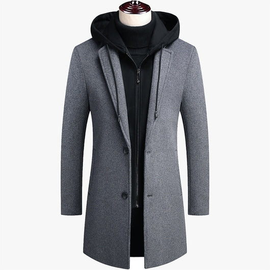 Abrigo de Lana Casual para Hombre con Gorro Desmontable - Image 11