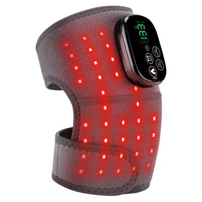 Black knee brace with red infrared lights and a digital control panel, providing heating and vibration massage therapy. - Image 14