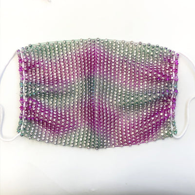 Close-up of a blue mesh fabric adorned with numerous small, clear rhinestones, creating a sparkling texture. - Image 53