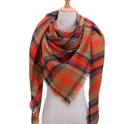 Bufanda de Cashmira Artificial Otoño Invierno Triangular Pareja Cuadros Cálida - Image 6