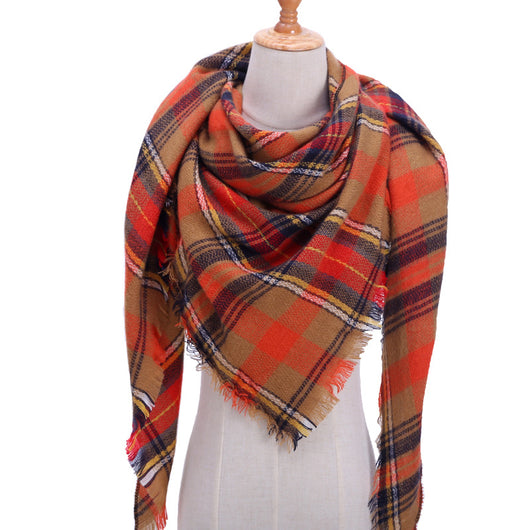 Bufanda de Cashmira Artificial Otoño Invierno Triangular Pareja Cuadros Cálida - Image 6