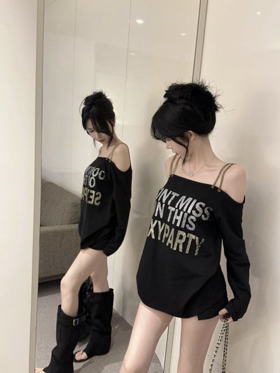 Blusa Vintage Estampada Talla Grande con Hombros Descubiertos y Mangas Largas para Mujer - Image 17