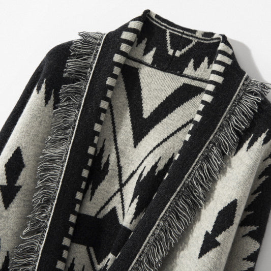 Cardigan Vintage con Jacquard y Borlas para Mujer - Image 2