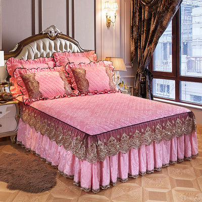 Falda de Cama Acolchada Terciopelo Estilo Coreano Color Sólido - Image 16