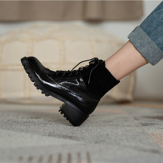 Botines Cortos de Tacón Grueso con Punta Redonda y Encaje Versátil - Image 12