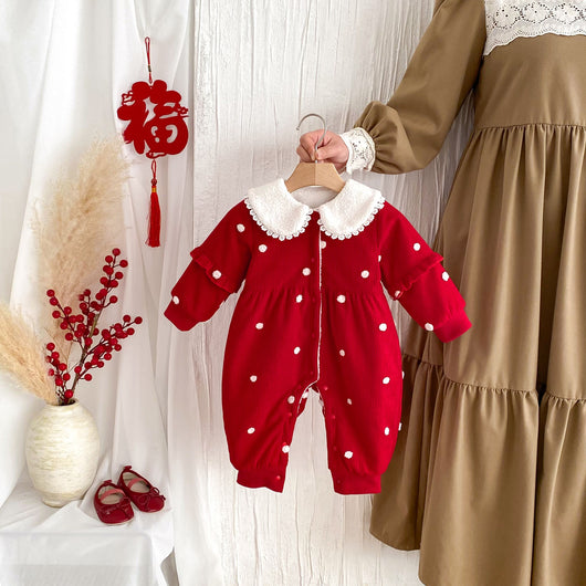 Pijama Enterizo Térmico para Bebé con Forro Polar Lunares Rojo