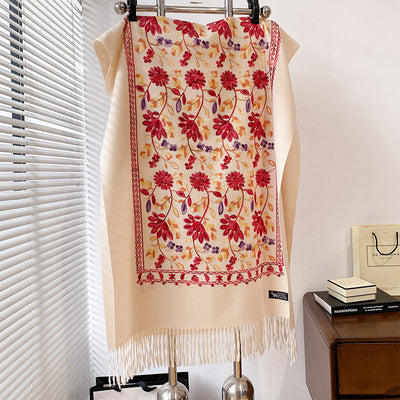 Chal de Cachemira Otoño Invierno con Bordado Floral Étnico Retro Artístico - Image 4
