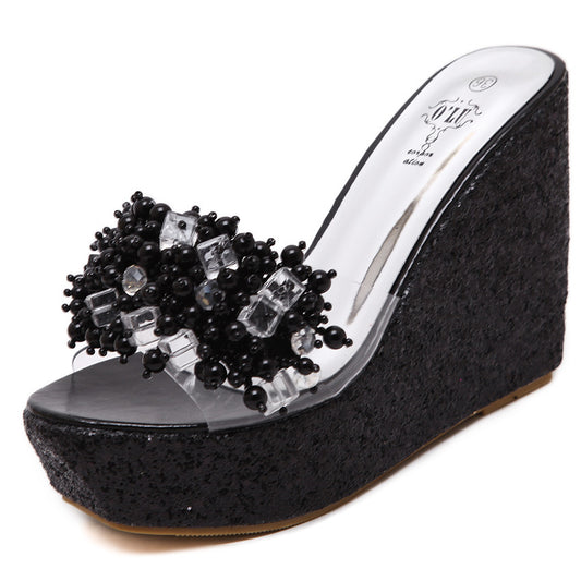 Sandalias de Tacón Alto con Cristales Brillantes y Suela Acolchada