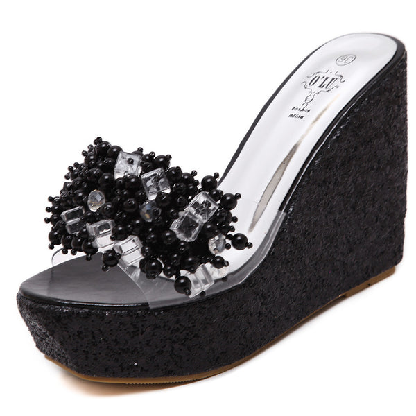 Sandalias de Tacón Alto con Cristales Brillantes y Suela Acolchada