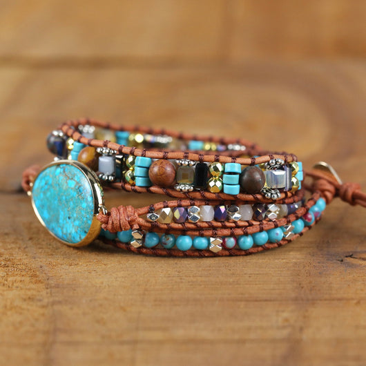 Pulsera de Cuero Tejida a Mano - Turquesa Imperial Azul - Image 5